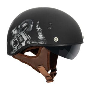 V58 Cruiser Solid Half Face Motorcycle Helmets Red Skull / Flat Black