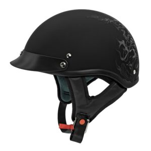 V5 Cruiser Solid Half Face Motorcycle Helmets Scramble Line / Flat Black